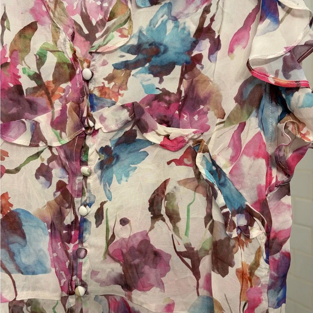 Jason Wu Multicolor Floral Ruffle Blouse - Picture 2 of 4